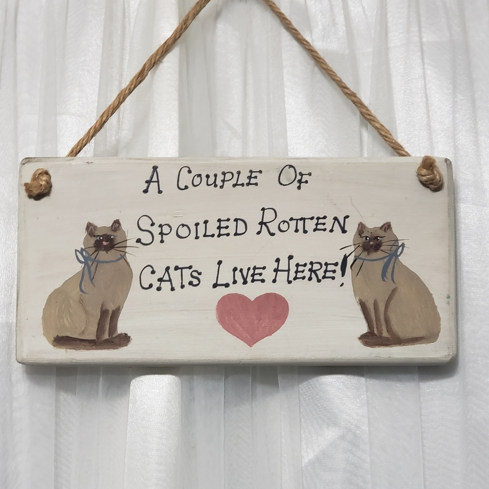 Kitty Cat Hanging Wall Decor Painted Wood - Picture 6 of 7